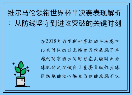 维尔马伦领衔世界杯半决赛表现解析：从防线坚守到进攻突破的关键时刻